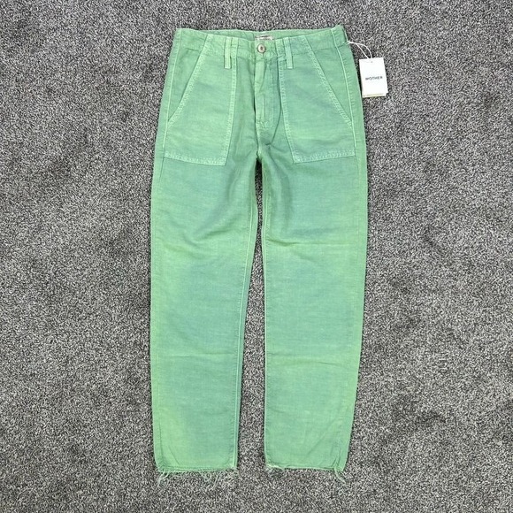 Mother Denim Denim - NEW Mother The Shaker Chop Crop Pants Hedge Green Womens 25 Thin Lightweight